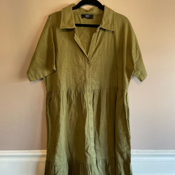 ABLE dress, green button down, 100% cotton, size medium - Picture 2 of 5